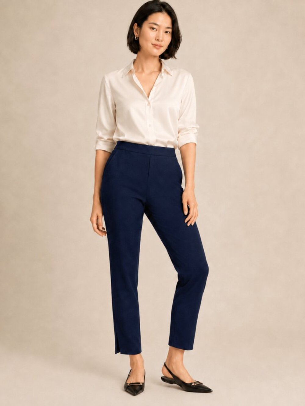 Banana Republic Navy Hayden Pull-On Ankle Pants Side Slit Office Size 8